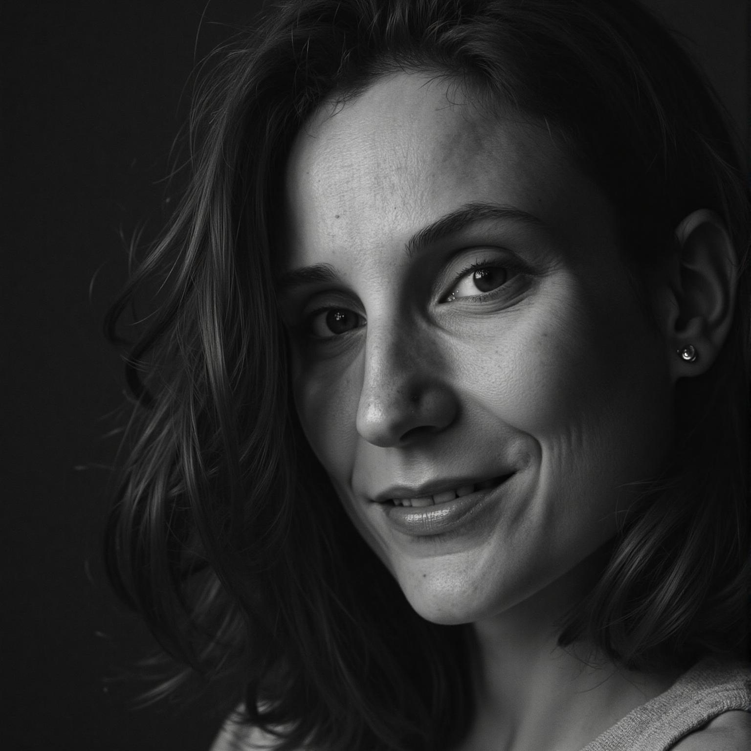 a black and white portrait of me WOMAN, close-up, | AI Generated Image